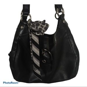 Coach hobo black leather purse w/scarf some wear